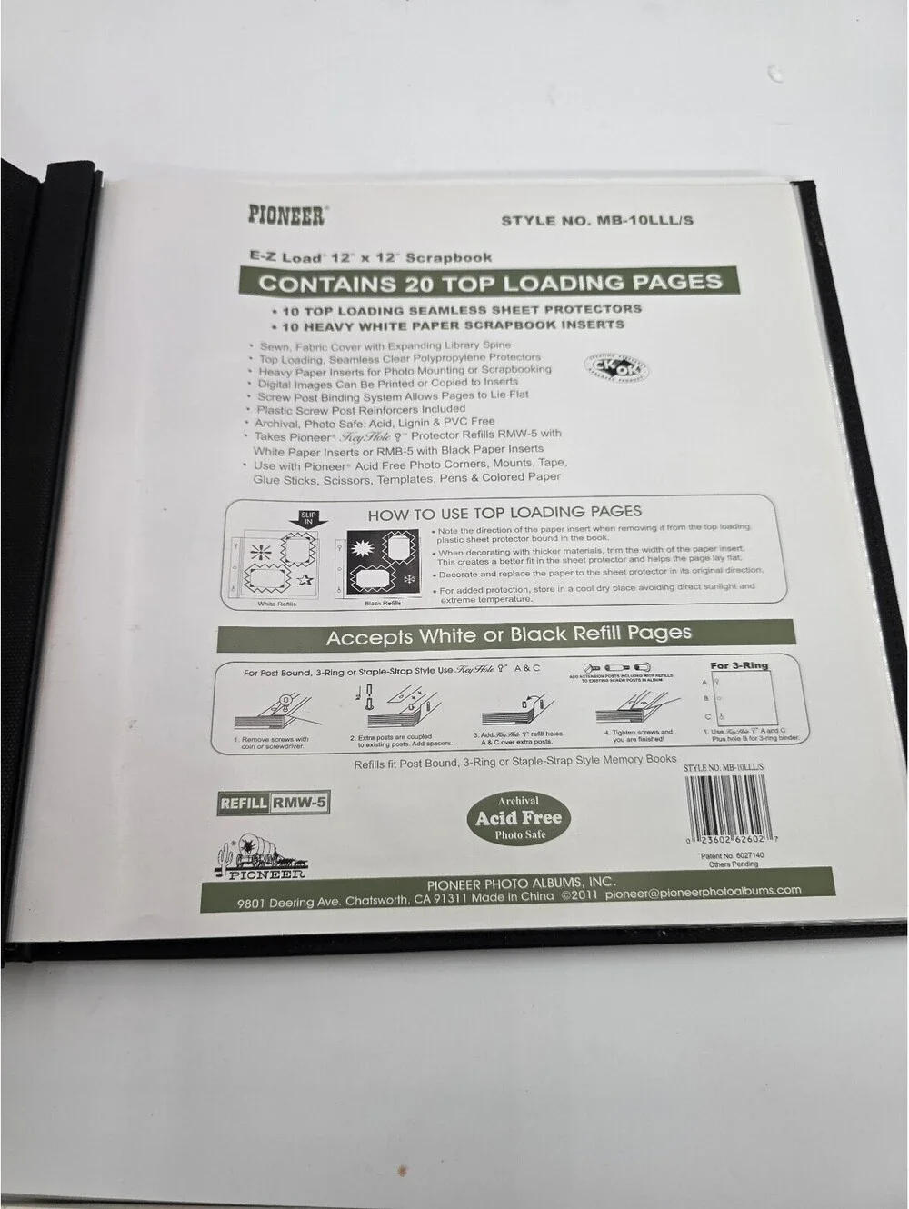 Pioneer Live, Laugh, Love 12x12 Black Scrapbook Album with 20 Top Loading Pages
